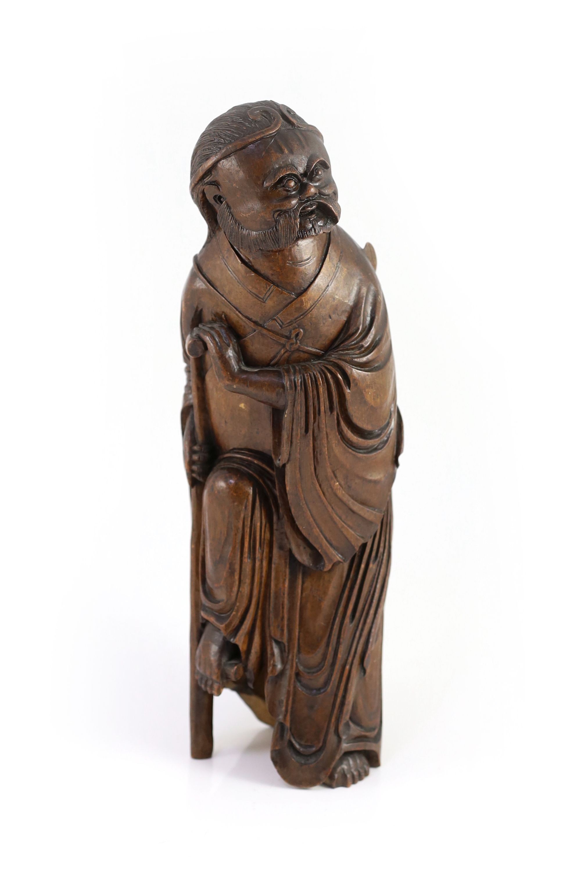 A Chinese bamboo figure of Li Tieguai, 18th/19th century, 33cm high, base reshaped